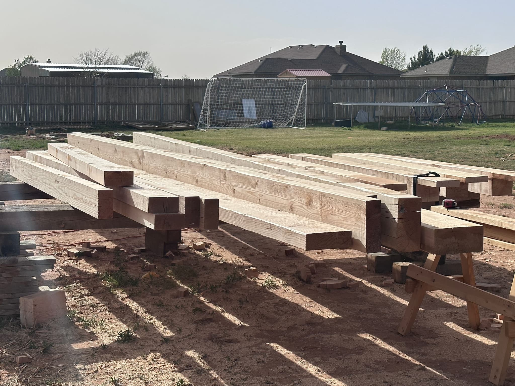 Timbers laid out and cut on site before the raising